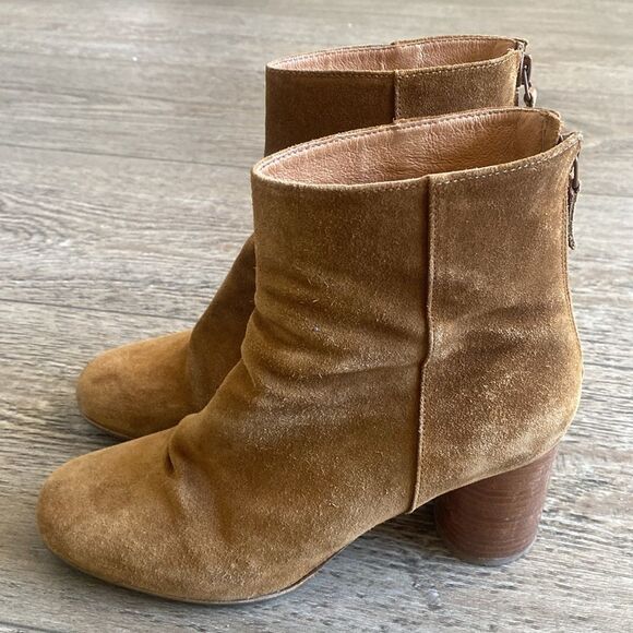 Sandro Paris Brown Tan Suede Ankle Boots w a Wooden Rounded Block Heel Size 38 - Picture 6 of 9